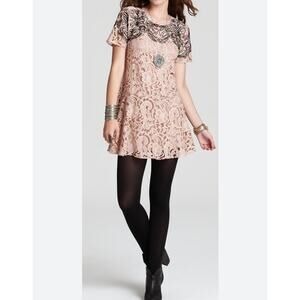 Free People Beautiful Dreamer Blush Lace Mini Dress or Tunic Top size XS